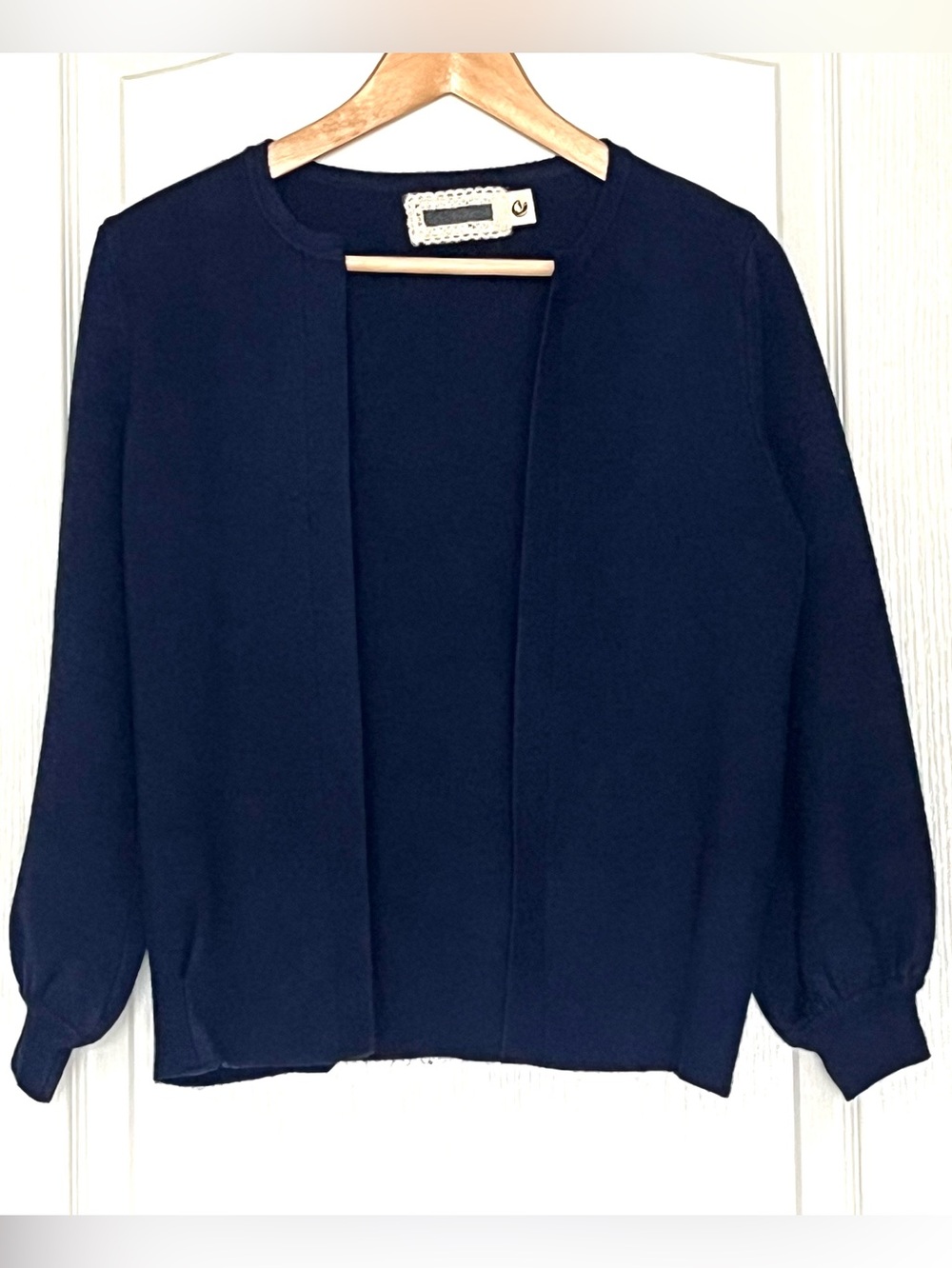 Premium Cashmere Wool Blend Cardigan Navy Blue Knit Sweater Size 8 Anti Pilling